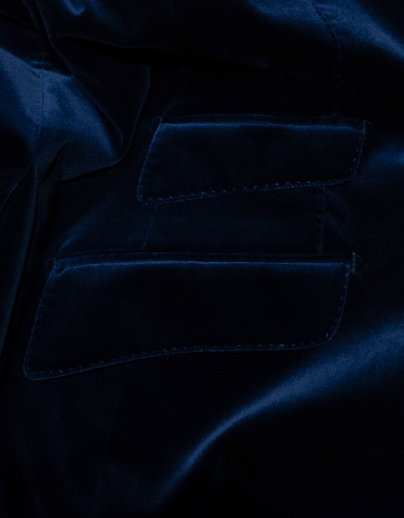 Patrick Hellmann Collection Blue Velvet Blazer With Gold Badge image