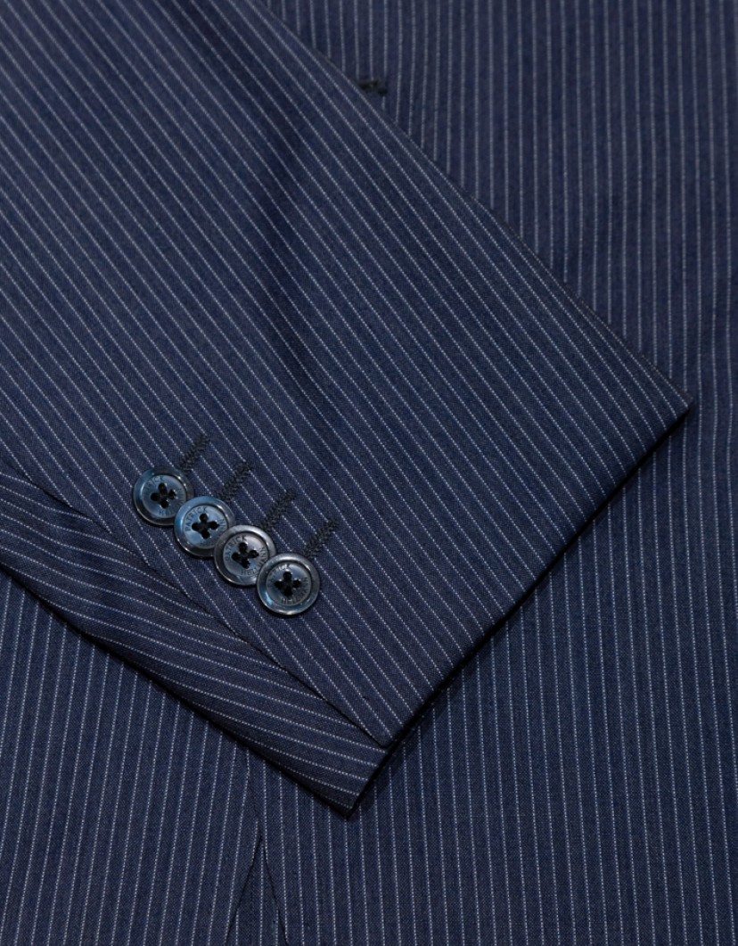 Patrick Hellmann Collection Blue Suit With White Stripes 100% Woll image