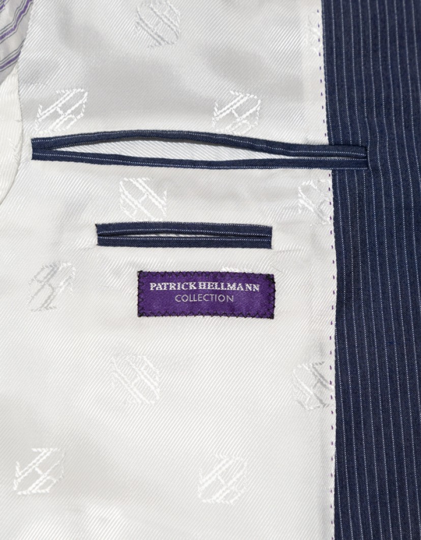 Patrick Hellmann Collection Blue Suit With White Stripes 100% Woll image