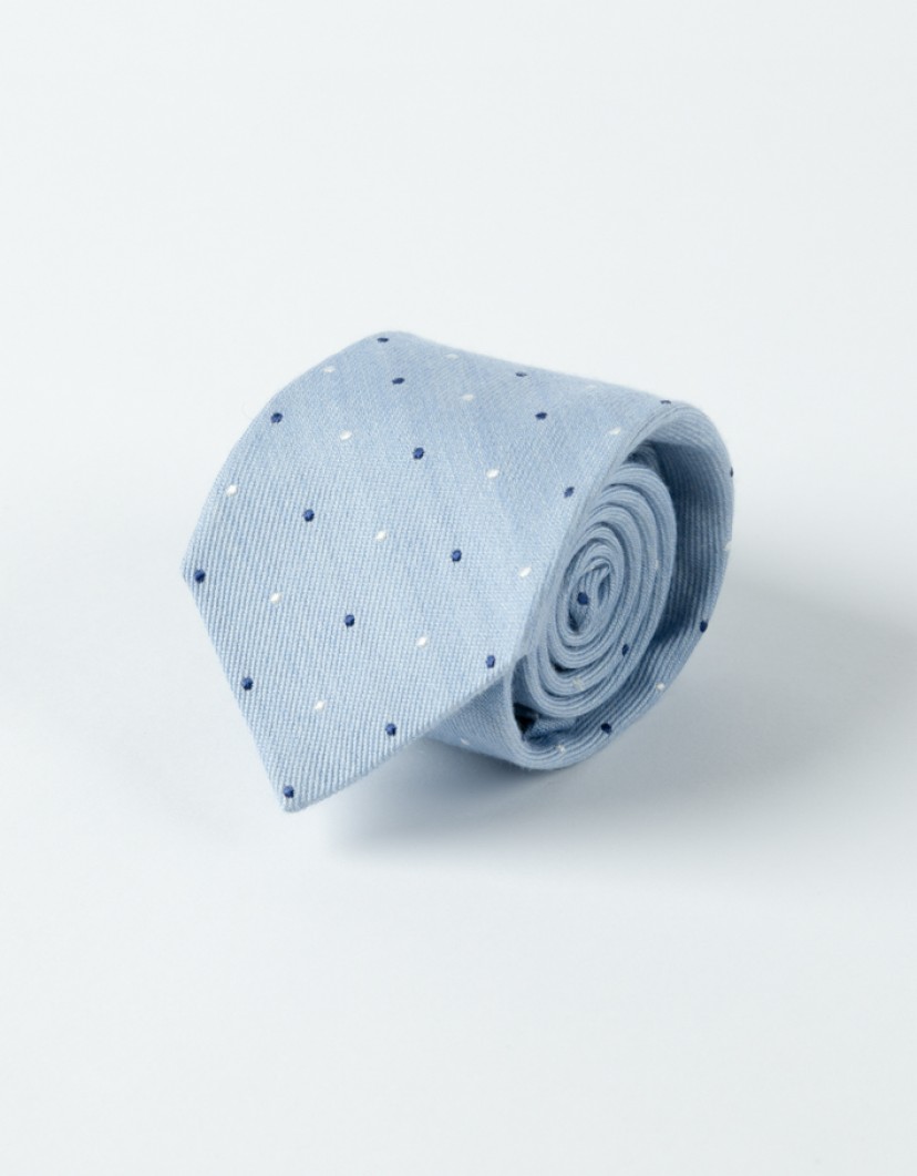 Patrick Hellmann Collection Light Blue Wool Tie With Blue White Dots image