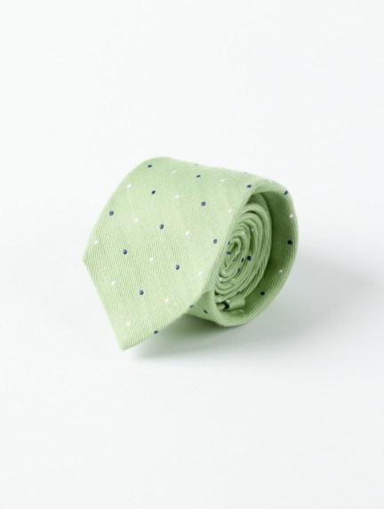 Patrick Hellmann CollectionGreen Wool Tie With Blue And White Dotsimage1187
