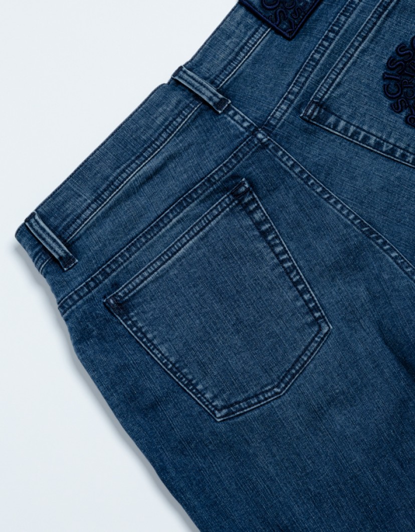 Scissor Scriptor Blue Washed Jeans With Navy Blue Stitch image