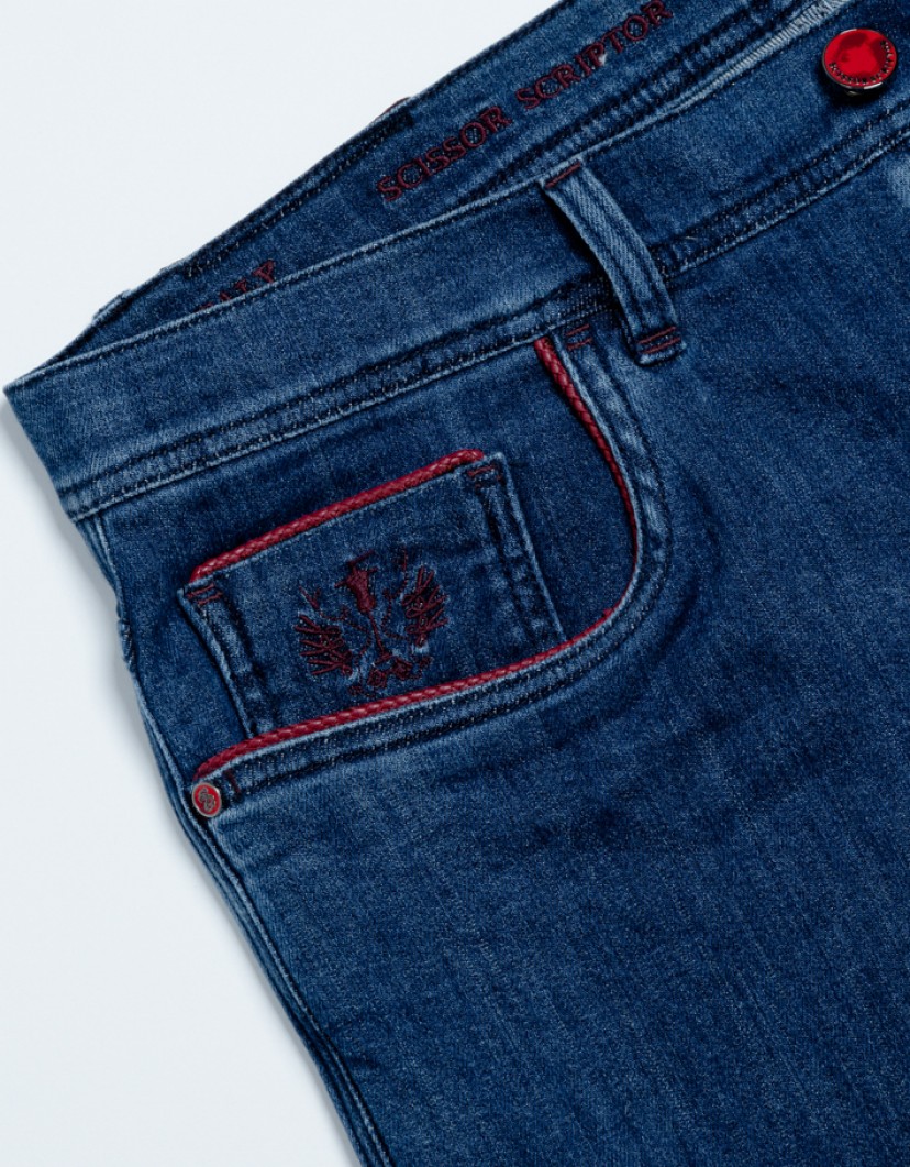 Scissor Scriptor Classic Jeans With Red Lather Details image