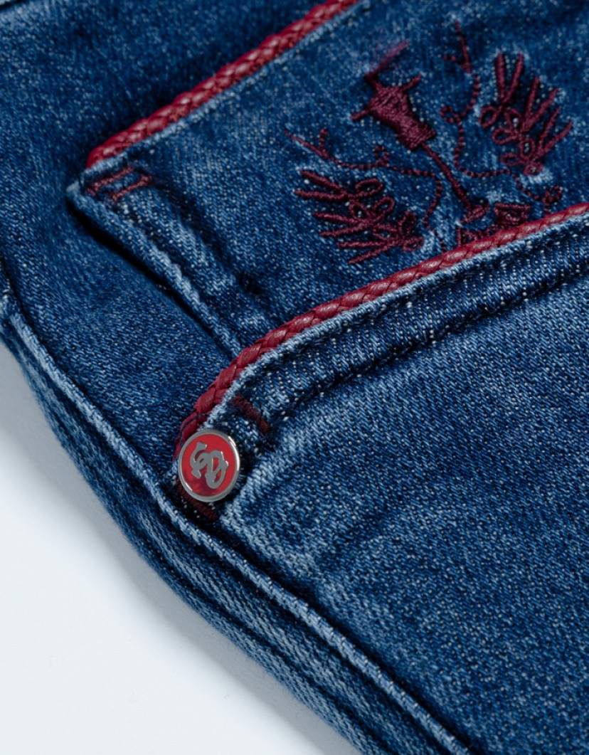 Scissor Scriptor Classic Jeans With Red Lather Details image