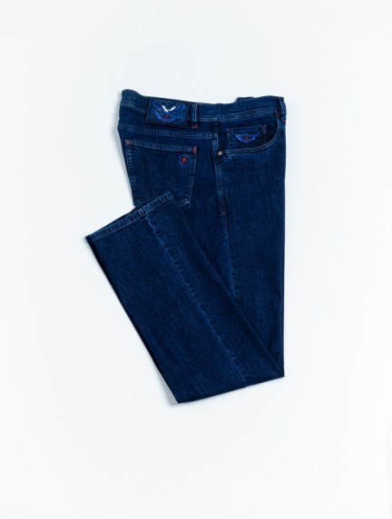 Scissor ScriptorNavy Blue Jeans With Bordo Detailsimage1289