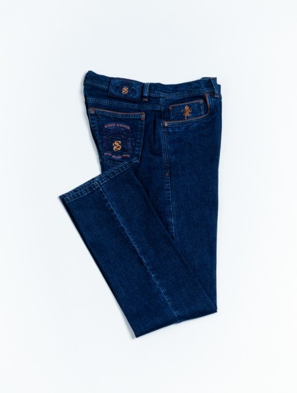 Scissor ScriptorDark Blue Jeans With Brown Detailsimage1287