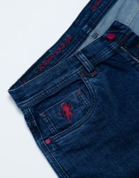 Scissor Scriptor Navy Blue Jeans With Red Stitch thumbnail 2