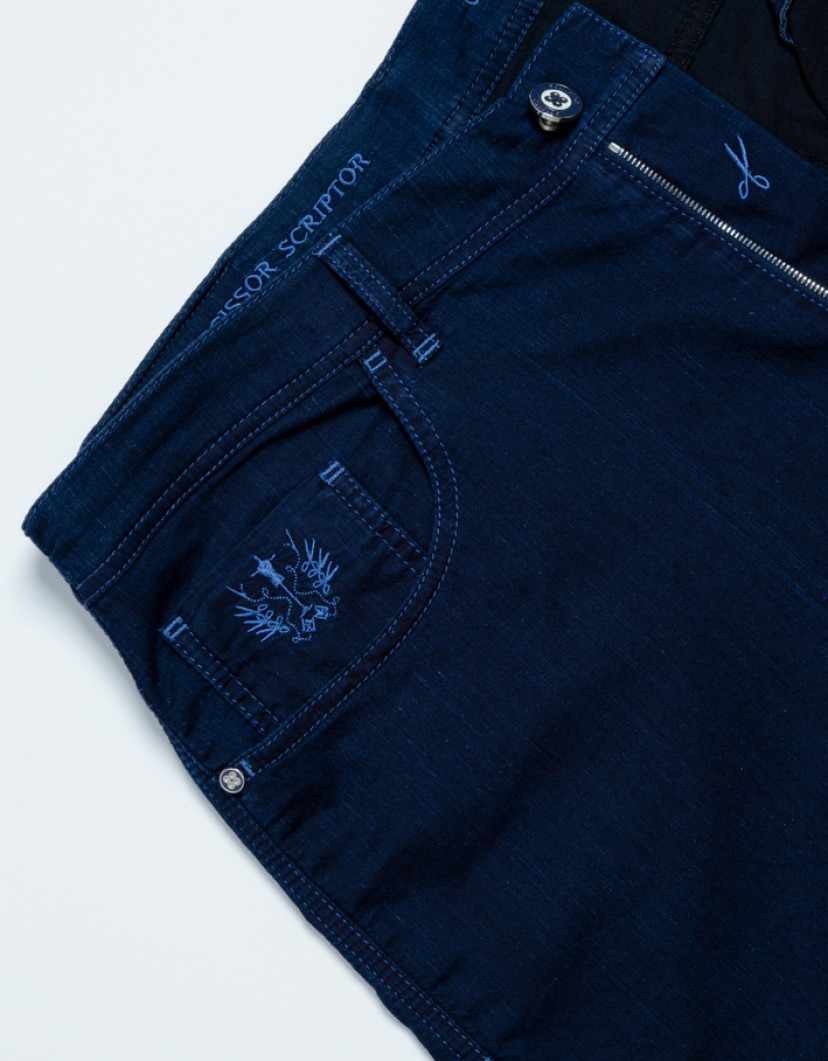 Scissor Scriptor Navy Blue Fine Denime With Blue Stitch image