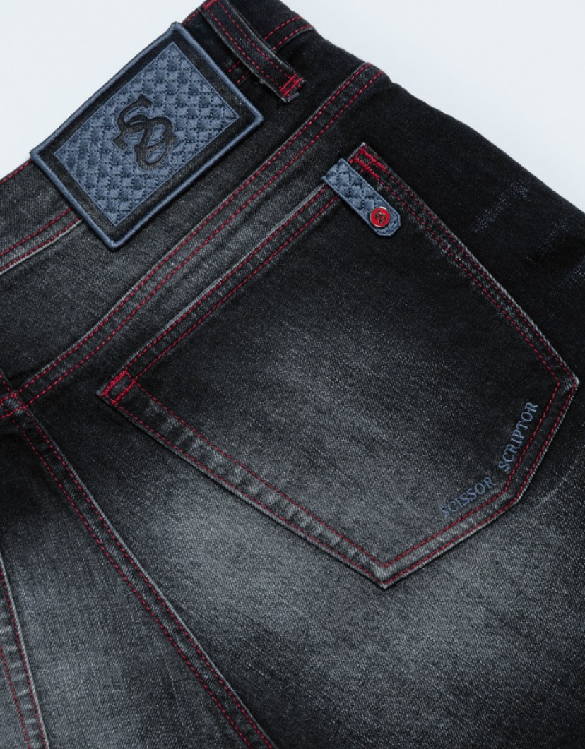 Scissor Scriptor Washed Black Jeans With Red Stitch image
