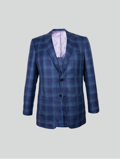 Patrick Hellmann CollectionHand Made Blue Blazer With Light Blue Prince Of Wales Checkimage1131