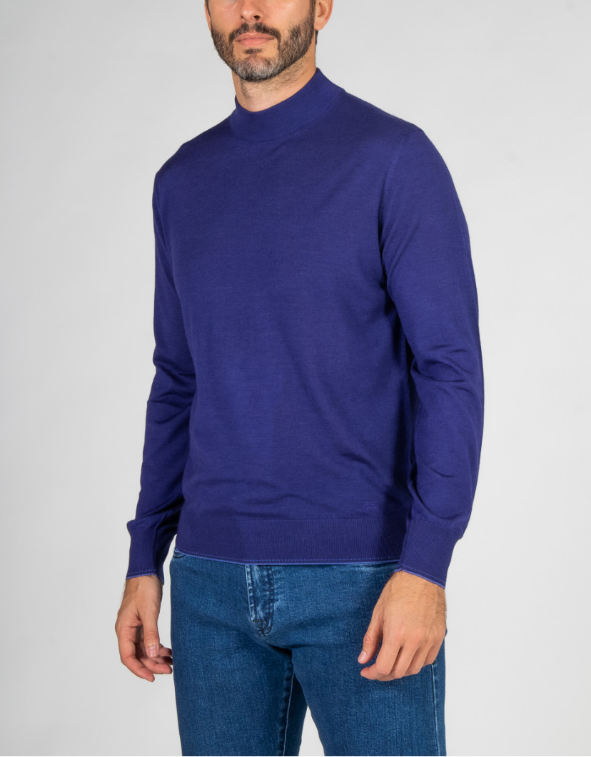 Castello-dOro-Blue-Mock-Neck-Sweater-image Castello d'Oro Blue Mock Neck Sweater  image