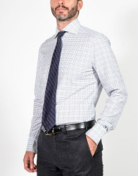 Patrick Hellmann Collection White Shirt With Blue Checks Tattersall Pattern thumbnail 1