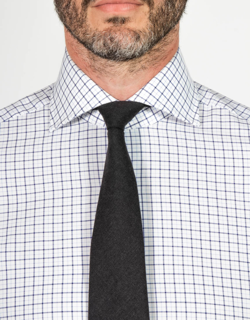 Patrick Hellmann Collection White Shirt With Blue Square Pattern 100% Cotton image