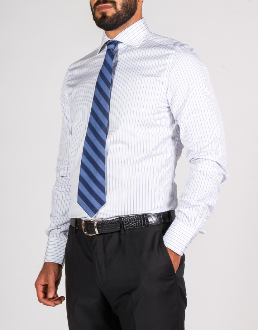 Patrick Hellmann Collection White Shirt With Alternating Light And Blue Stripes image