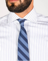 Patrick Hellmann Collection White Shirt With Alternating Light And Blue Stripes thumbnail 3
