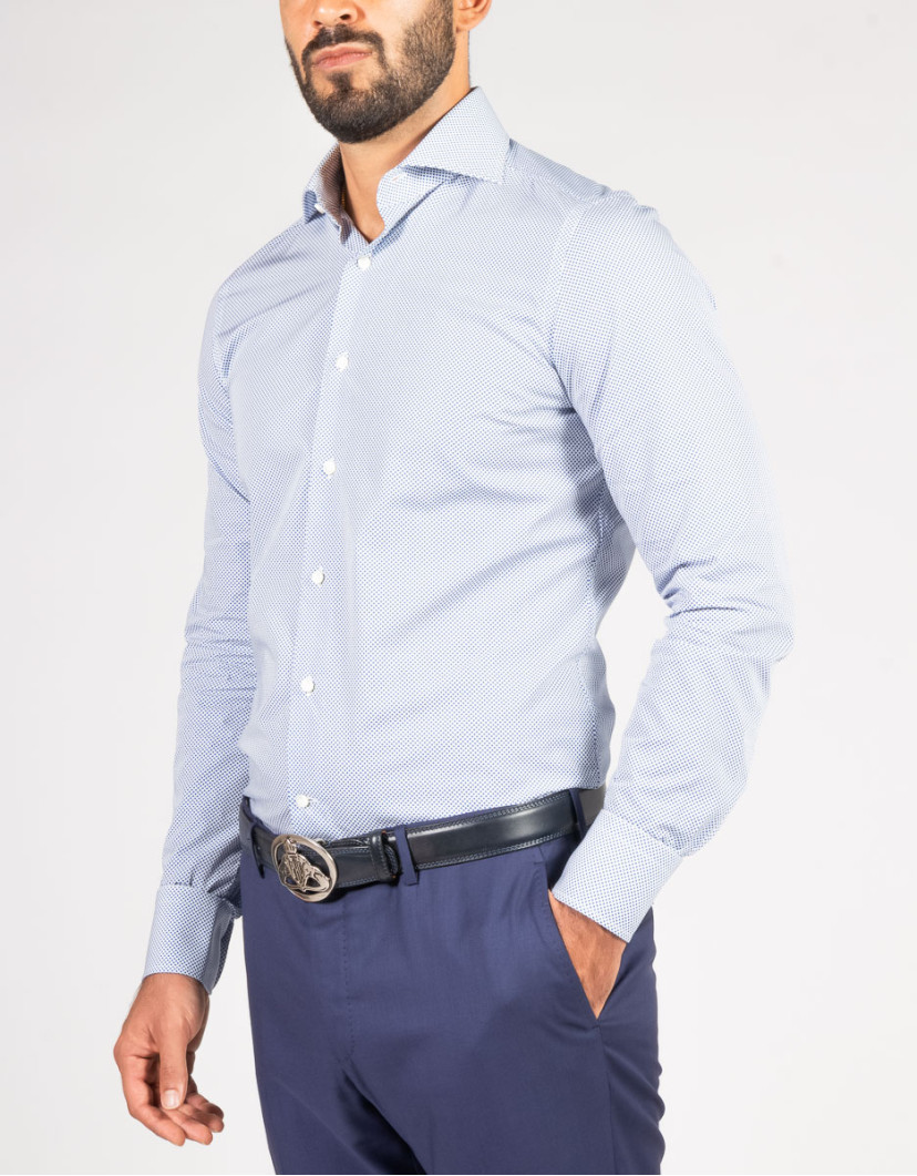 Patrick Hellmann Collection Blue Shirt With Small Rhombus Pattern image