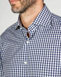 Patrick Hellmann Collection White Blue Shirt With Checks Gingham Pattern thumbnail 2