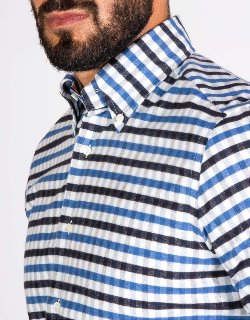 Patrick Hellmann Collection White Blue Shirt With Checks Gingham Pattern image
