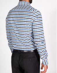 Patrick Hellmann Collection White Blue Shirt With Checks Gingham Pattern thumbnail 3