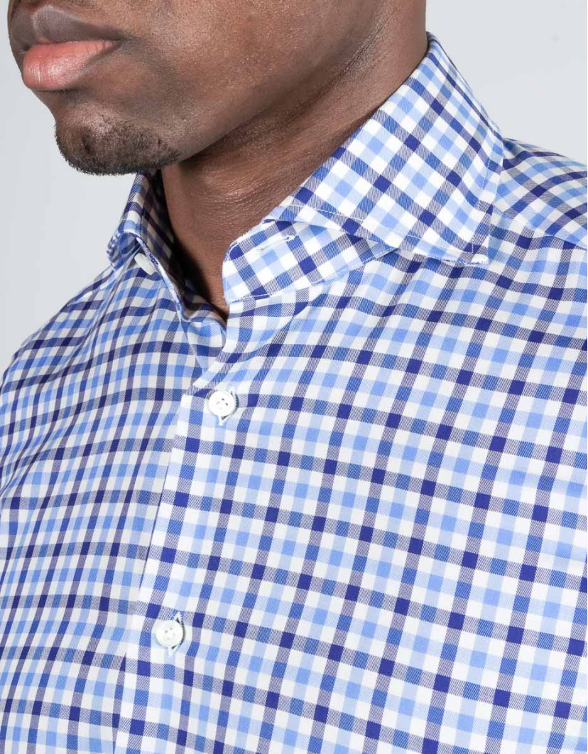 Patrick Hellmann Collection White Shirt With Blue Checks Gingham Pattern image