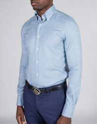 Patrick Hellmann Collection Blue Shirt With Herringbone Pattern And Button-Down Collar thumbnail 1