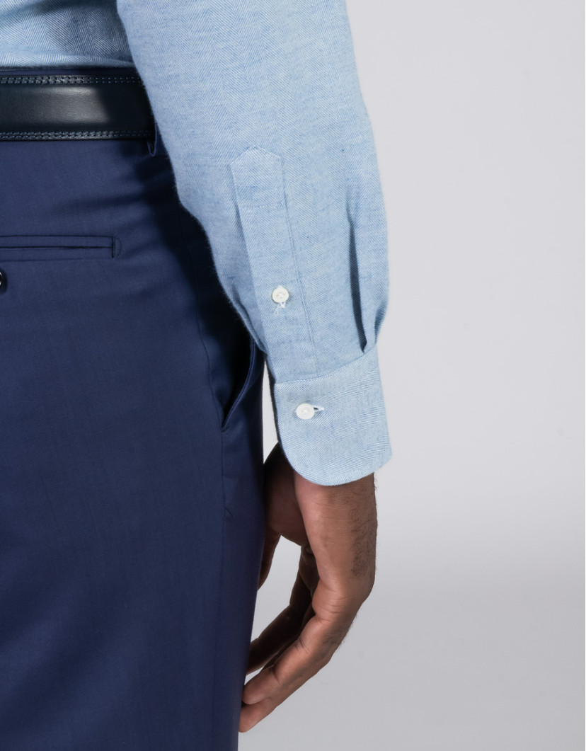 Patrick Hellmann Collection Blue Shirt With Herringbone Pattern And Button-Down Collar image
