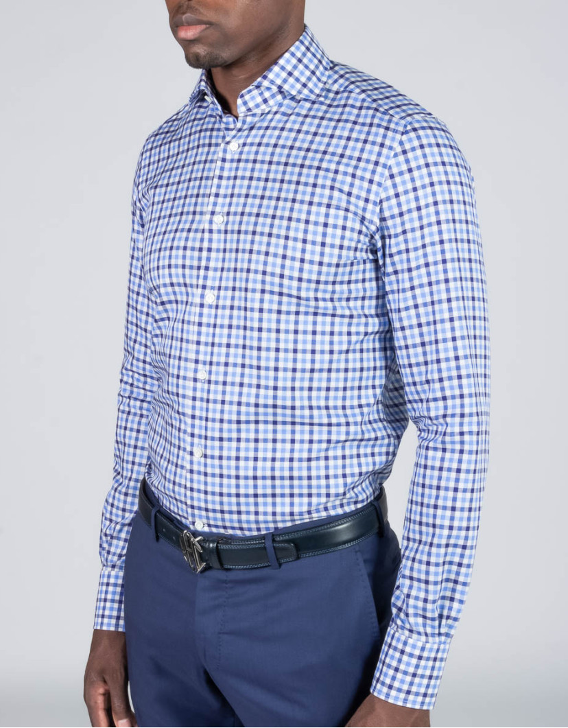 Patrick Hellmann Collection White Shirt With Blue Checks Gingham Pattern image