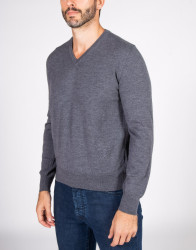 Patrick Hellmann Collection Grey V-Neck Pullover 100% Wool thumbnail 3