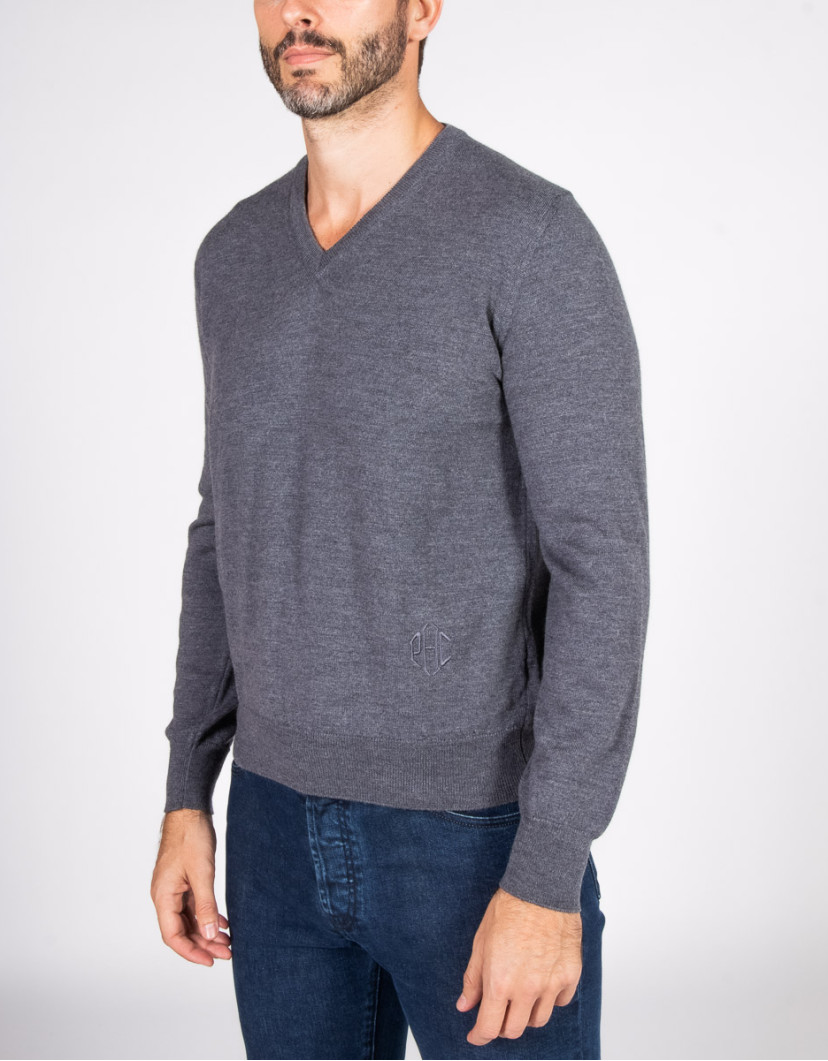 Patrick Hellmann Collection Grey V-Neck Pullover 100% Wool image