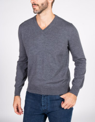 Patrick Hellmann Collection Grey V-Neck Pullover 100% Wool thumbnail 1