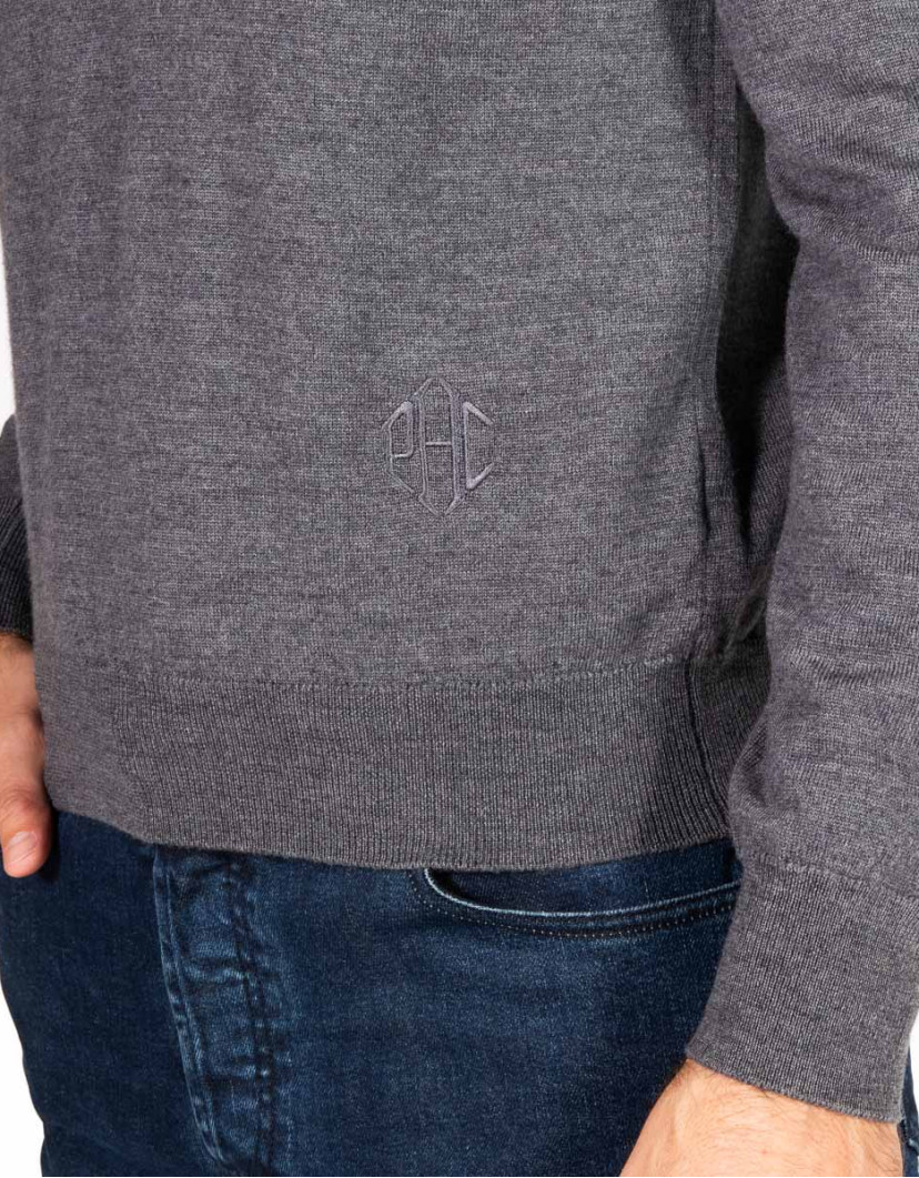 Patrick Hellmann Collection Grey V-Neck Pullover 100% Wool image