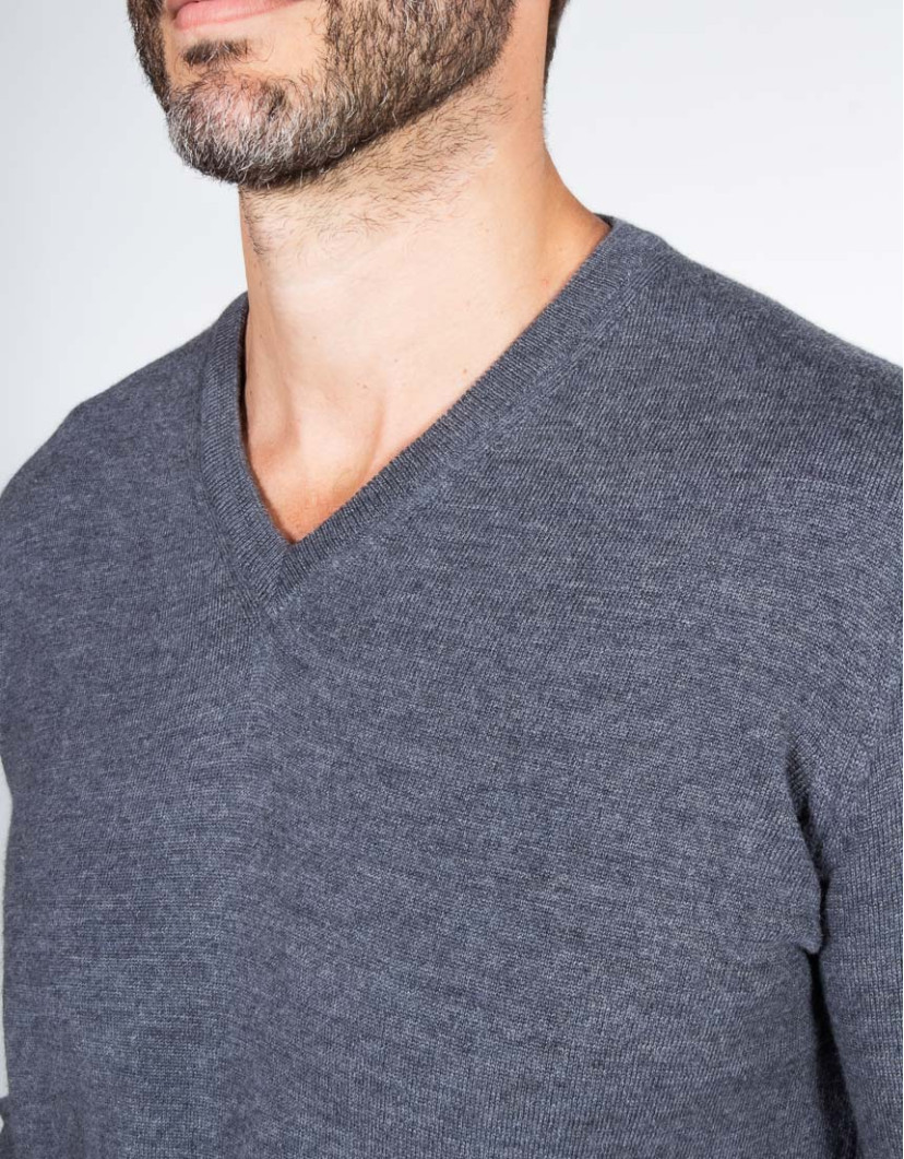 Patrick Hellmann Collection Grey V-Neck Pullover 100% Wool image