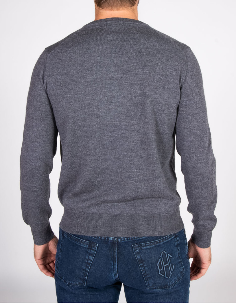 Patrick Hellmann Collection Grey V-Neck Pullover 100% Wool image