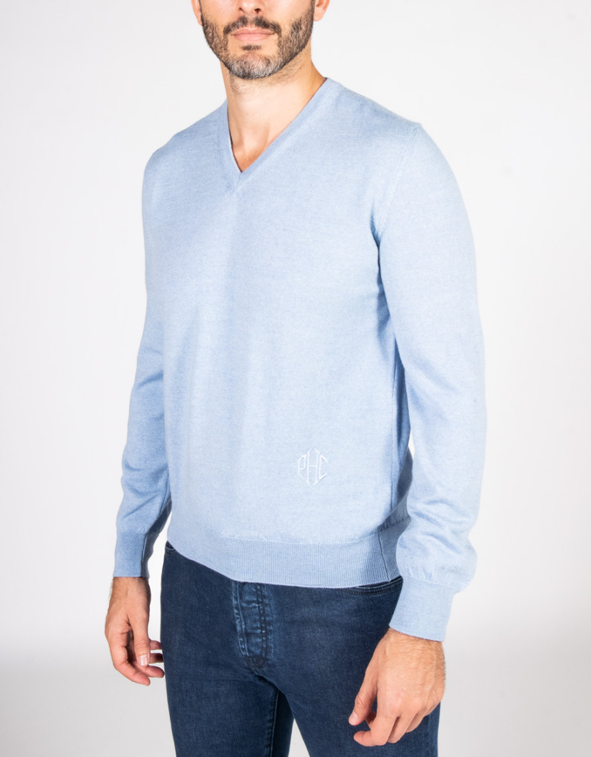 Patrick Hellmann Collection Light Blue V-Neck Pullover 100% Wool image