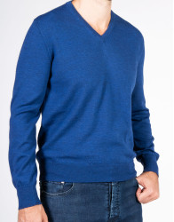 Patrick Hellmann Collection Blue V-Neck Pullover 100% Wool thumbnail 6