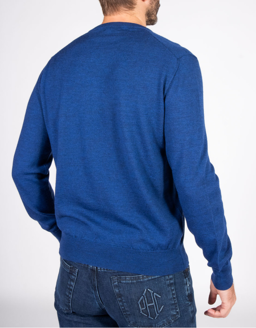 Patrick Hellmann Collection Blue V-Neck Pullover 100% Wool image