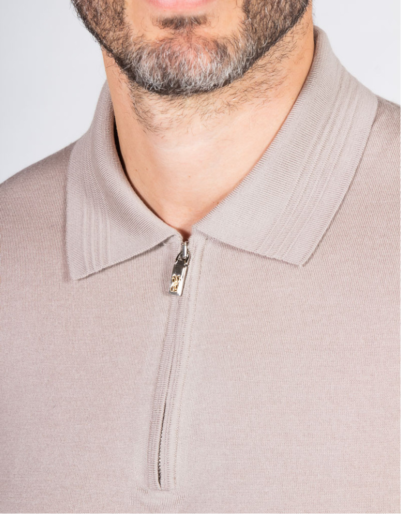 Castello-dOro-Beige-Polo-With-Grey-Long-Sleeves-image Castello d'Oro Beige Polo With Grey Long Sleeves image