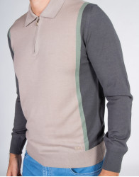 Castello-dOro-Beige-Polo-With-Grey-Long-Sleeves-thumbnail-1 Castello d'Oro Beige Polo With Grey Long Sleeves thumbnail 1