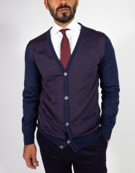 Patrick Hellmann Collection Navy Blue Cardigan With Purple Pattern  thumbnail