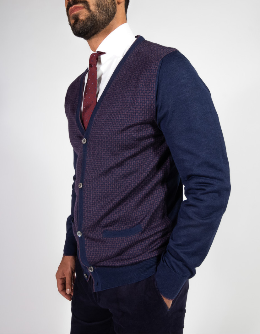 Patrick Hellmann Collection Navy Blue Cardigan With Purple Pattern  image