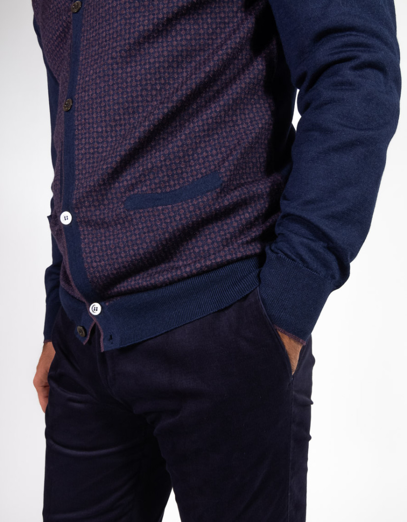 Patrick Hellmann Collection Navy Blue Cardigan With Purple Pattern  image