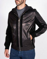 Patrick Hellmann Collection Black Leather Jacket With Hood  thumbnail 6