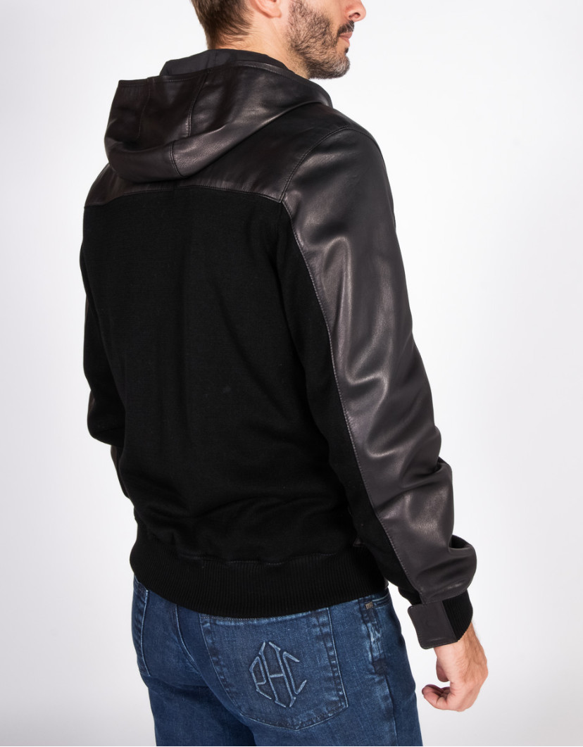 Patrick Hellmann Collection Black Leather Jacket With Hood  image