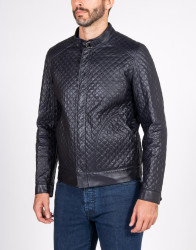 Patrick Hellmann Collection Navy Blue Quilted Leather Jacket  thumbnail 1