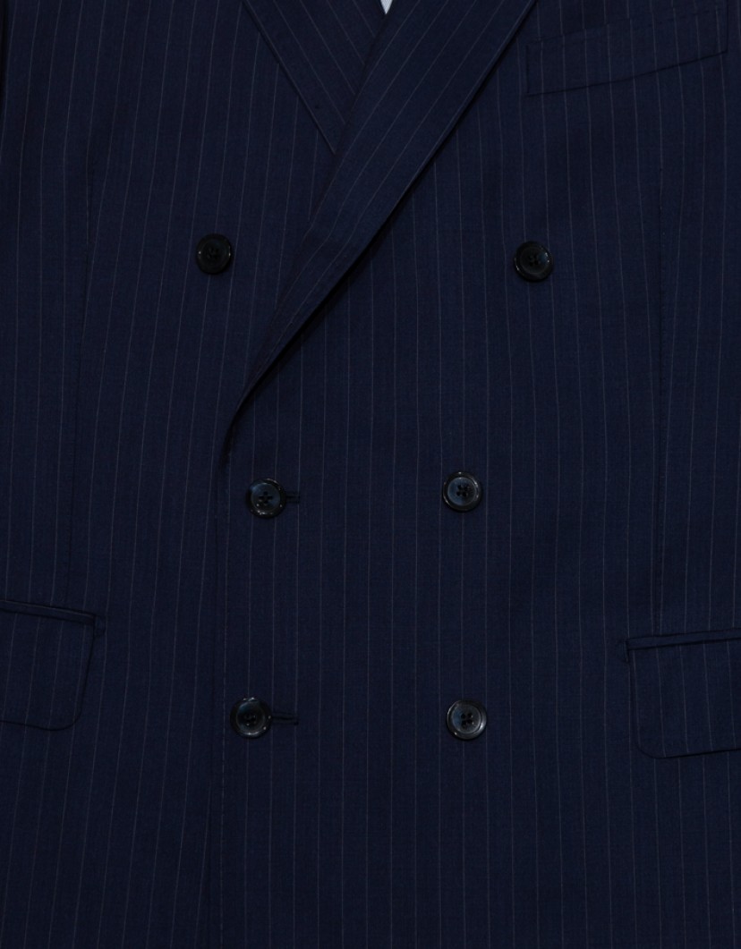 Patrick Hellmann Collection Navy Blue With White Line Double Breasted Suit  image