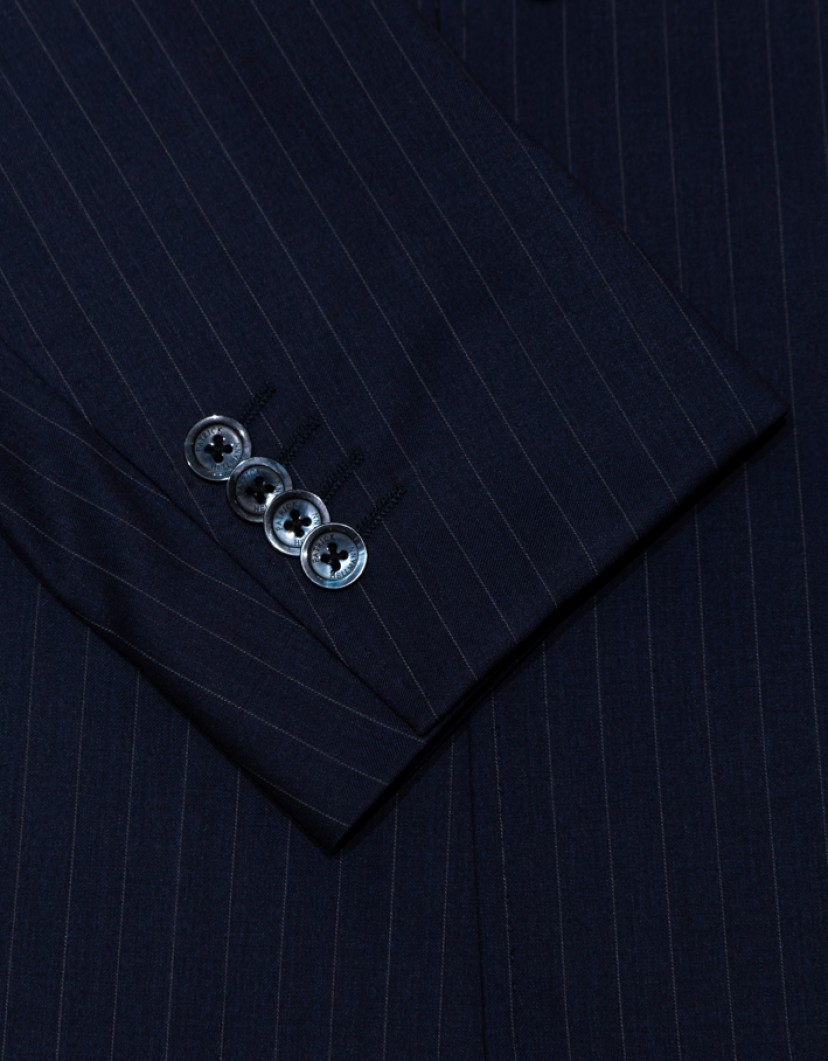 Patrick Hellmann Collection Navy Blue With White Line Double Breasted Suit  image
