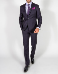 Patrick Hellmann Collection Navy Blue Suit With Bordo Checks 100% Wool 110S' thumbnail 3