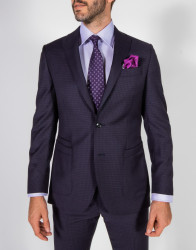 Patrick Hellmann Collection Navy Blue Suit With Bordo Checks 100% Wool 110S' thumbnail
