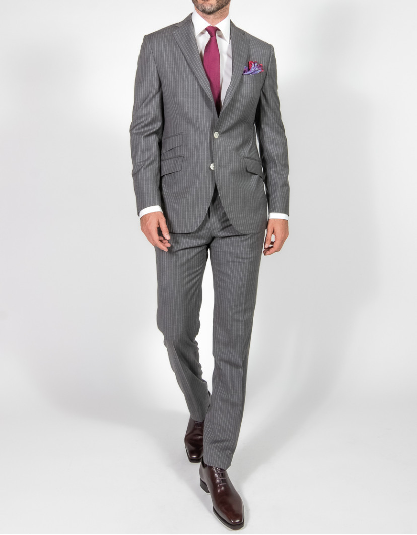 Patrick Hellmann Collection Grey Wool Suit With White Line image