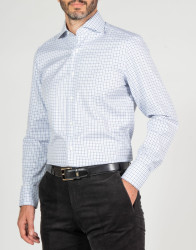 Patrick Hellmann Collection White Shirt With Blue Pattern 100% Cotton thumbnail 1